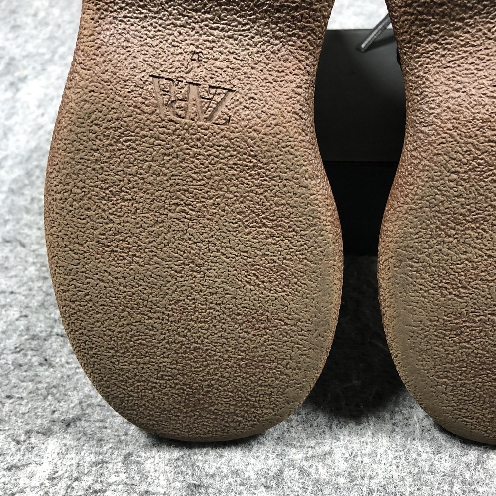 Zara Platform Ankle Boots Womens 6.5 Black Leather Brown Sole Round Toe Zip - Picture 12 of 16